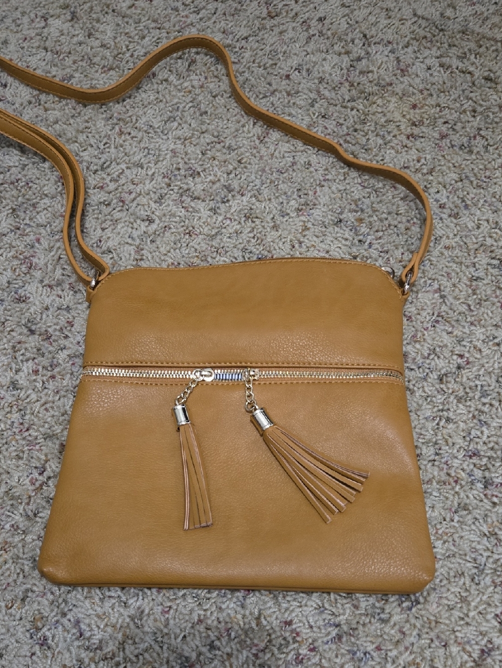 Women's Tan Crossbody Bag with Tassel Accent